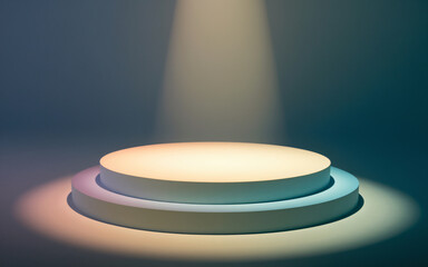A round, empty podium background with a spotlight on the wall. Ideal for science and cosmetic products.