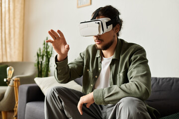 Engaging in an immersive virtual experience at home on a relaxed afternoon