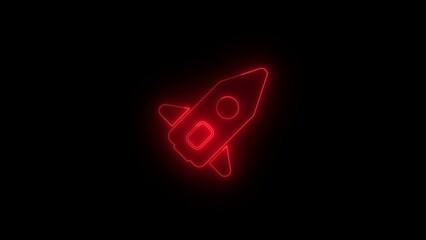 Red Neon Rocket Silhouette on Black Background space