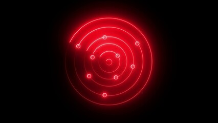 Red Radar Screen with Circular Rings and Target Indicators
