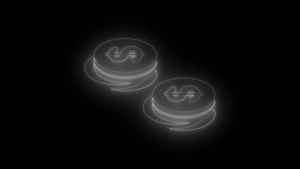Two Stacks of Dollar Coins with Neon White Outlines on Black Background