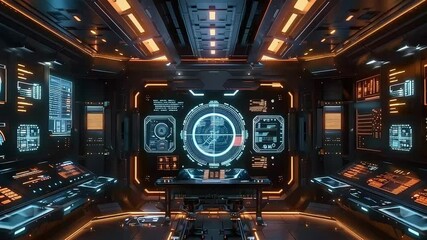 futuristic command center with illuminated holographic interface and advanced control panel footage - Powered by Adobe