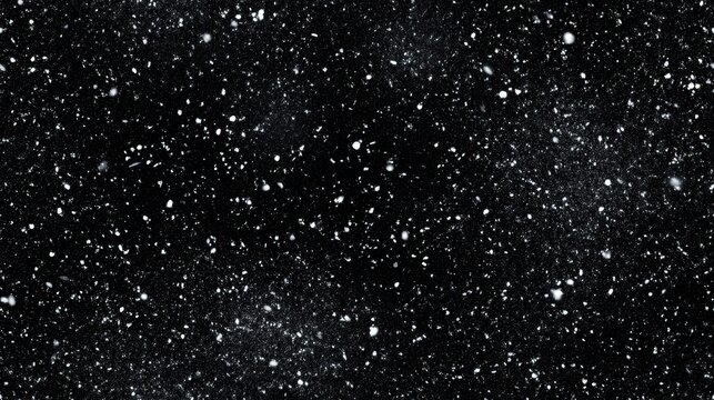 ultra high-resolution image of fine snow particles gently dispersed across a solid black background, 