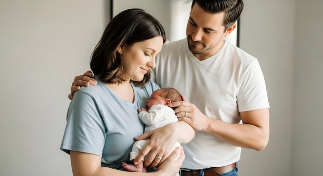 New parents holding newborn baby
