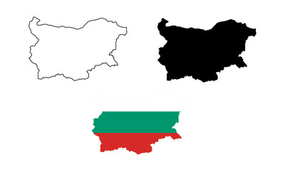 Bulgaria map in outline style, black color, color of country flag version.