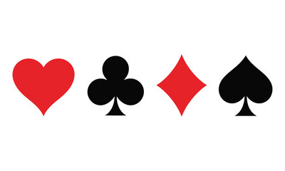Playing Cards Suits Clipart Heart, Club, Diamond, Spade, on White Background