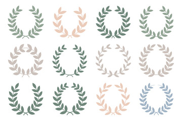 Soft color laurel wreath collection, pastel victory symbol, award and achievement icon, decorative vector, elegant illustration
