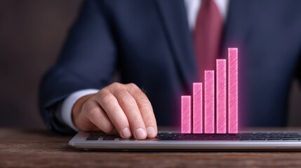 Business Professional Analyzing Financial Growth With Digital Graph On Laptop During Workplace Strategy Session