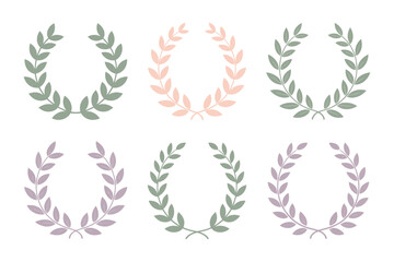Neutral tone laurel wreath icon set, soft pastel victory symbol, award and achievement vector, decorative illustration, classic design