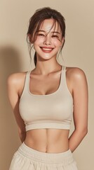 Obraz premium Positive and Approachable Female Portrait on Neutral Background