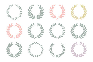 Pastel laurel wreath collection, soft color victory symbol, award and achievement icon, decorative vector, elegant illustration