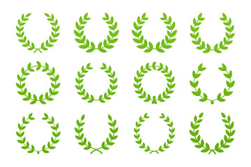 Light gray laurel wreath icon set, minimalist victory symbol, award and achievement vector, decorative illustration, modern style