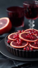 Gothic Blood Orange Tart with Pomegranate on Black Crust