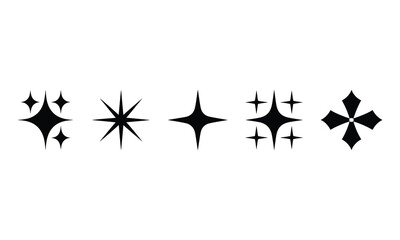 Shining Sparkles Set with Transparent Background, Black Stars Icons Designs