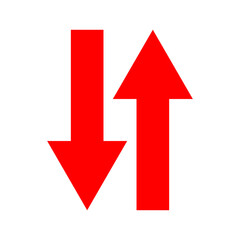 Bold Red Up and Down Arrows on Black Background: Minimalist Graphic Design Element