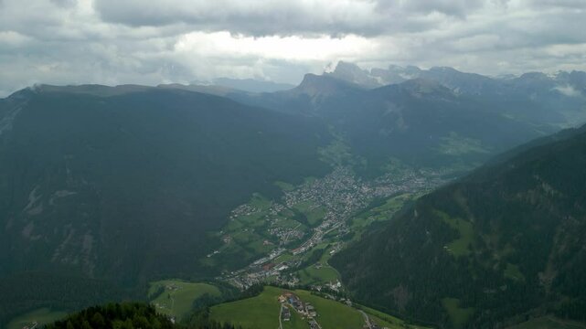 A Serene Valley in the Dolomites viewed from a drone 
