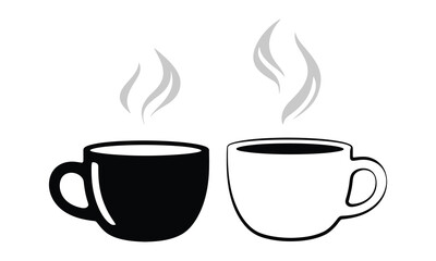 Two Steaming Coffee Mugs, Black And White Drinks With Transparent Background