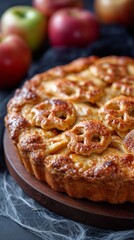 Skull-Topped Rustic Apple Halloween Pie with Cinnamon-Glazed Crust