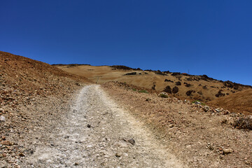 Curved trail through volcanic terrain