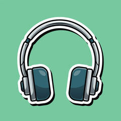Headphone Colored Illustration for Sticker or Logo Template.