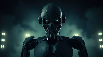 Cybernetic skull stares into the night