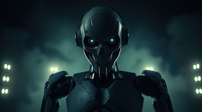 Cybernetic skull stares into the night