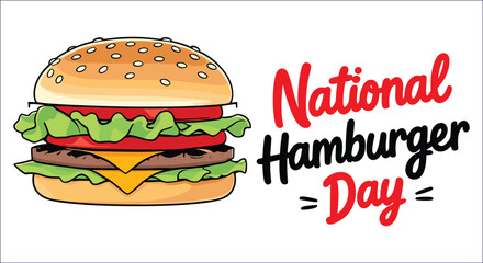 National Hamburger Day Cartoon Illustration Featuring A Tasty Burger Design