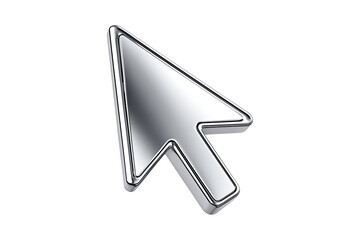3D Rendered Metallic Computer Cursor Icon Isolated on a Transparent Background