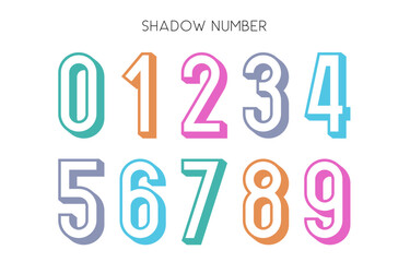 Shadow Style Colorful Number Set with 3D Outline Effect and Soft Gradient Palette