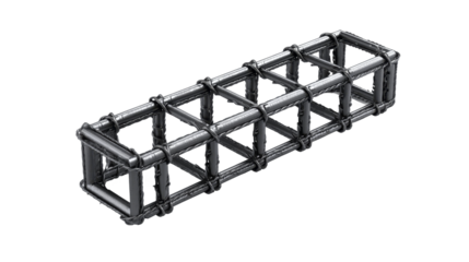 Reinforcing steel cage used in reinforced concrete construction is isolated.
