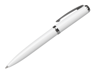  White Retractable Ballpoint Pen with Open Tip, Side Profile, Transparent PNG