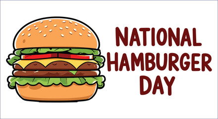 National Hamburger Day Vector Illustration With Delicious Double Cheeseburger Graphic