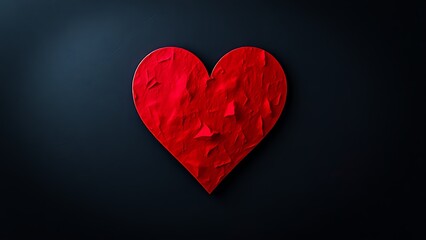 Abstract red heart symbol on textured dark background, evoking deep emotions with dramatic lighting.