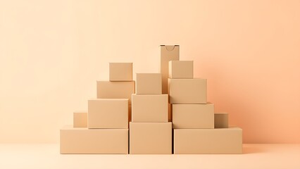 Minimalist cardboard boxes arranged in a pyramid, representing modern shopping concepts.