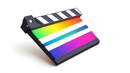 Fototapeta premium Open Film Clapperboard with Rainbow Stripes on White