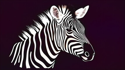 Fototapeta premium Close-up artistic illustration of a zebra with bold black and white stripes on a clean background, featuring detailed facial features and striking symmetrical patterns, ideal for modern design