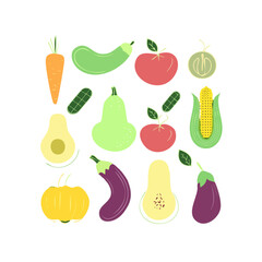 Modern grid illustration of assorted fresh vegetables in vibrant colors