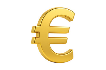 Obraz premium Glossy Golden Euro Currency Symbol Isolated on a Transparent Background