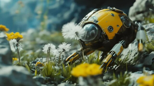 Robotic bee explores a blooming meadow