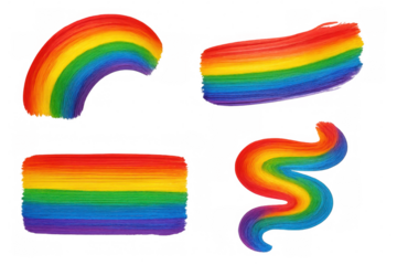 Four colorful rainbow brushstrokes are creating different shapes on a transparent background, adding a vibrant touch