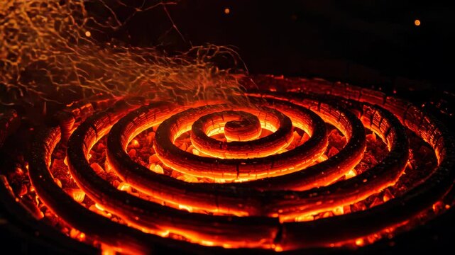 Hypnotic Ember: Mesmerizing Fire Spiral Captivates with Dancing Sparks and Fiery Radiance,