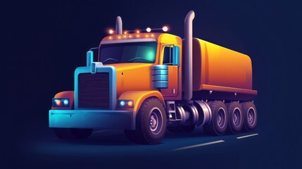 Yellow Semi-Truck Tanker Cartoon Illustration