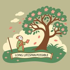 Fototapeta premium vector illustration of an apple tree and girl