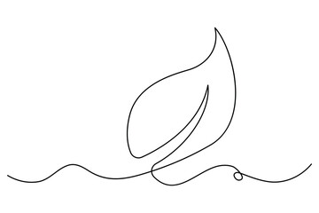 Continuous line drawing of a leaf in minimal single line vector style for nature and eco designs
