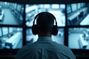 Security Operator Monitoring Surveillance Cameras 