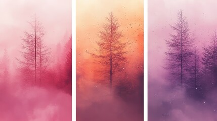 Abstract Winter Backgrounds for Social Media Stories with Colorful Snowflakes and Snowy Trees - Vector EPS for Event Invitations, Discount Vouchers, Ads