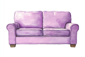 Fototapeta premium Purple couch in watercolor style on a white background showcasing modern furniture design