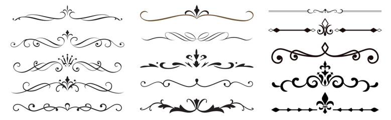 Elegant decorative dividers, vintage scrolls, ornamental borders and flourishes. Vector set for text separators, cards, certificates.