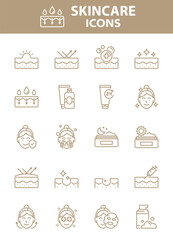 Set of skin care icons, epidermis, skincare product