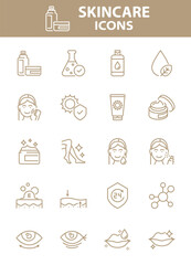 Set of skin care icons, epidermis, skincare product